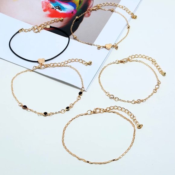 5-Layer Gold Heart Bracelet Anklets - Picture 2 of 9